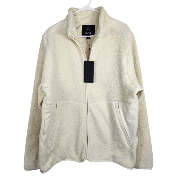 CUTS Sherpa Polarteck Full Zip‎ Cream Jacket Cozycore Gorpcore Athlesure XXL - Picture 1 of 10